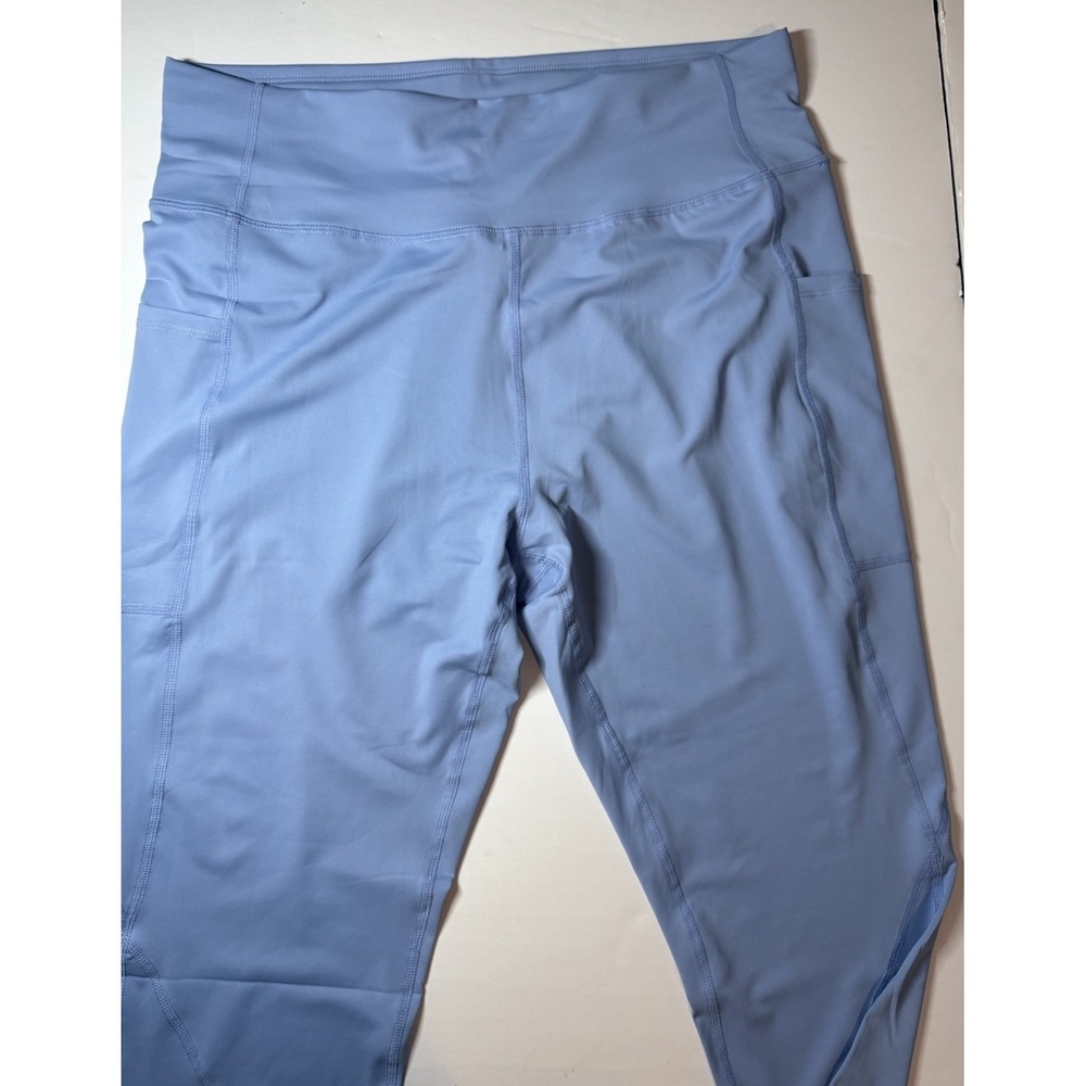 Workout Leggings Women Blue Tummy Control Athletic Leggings Pockets XL - Picture 3 of 5